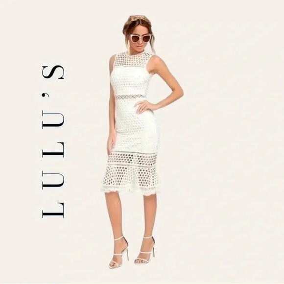 0113W. LULU’S MIDI EYELET‎ DRESS WHITE IN COLOR SIZE XSMALL LINED SLEEVELESS - Picture 1 of 12